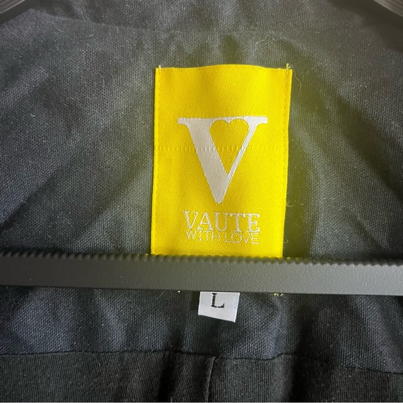 Vaute Couture Black Vegan Waxed Canvas James Moto Jacket Size L - Picture 3 of 12